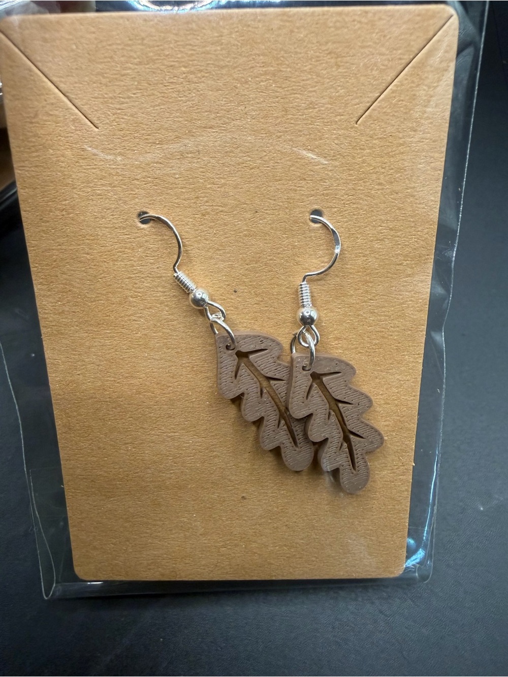 3d printed Brown Oak Leaf Dangle Earrings